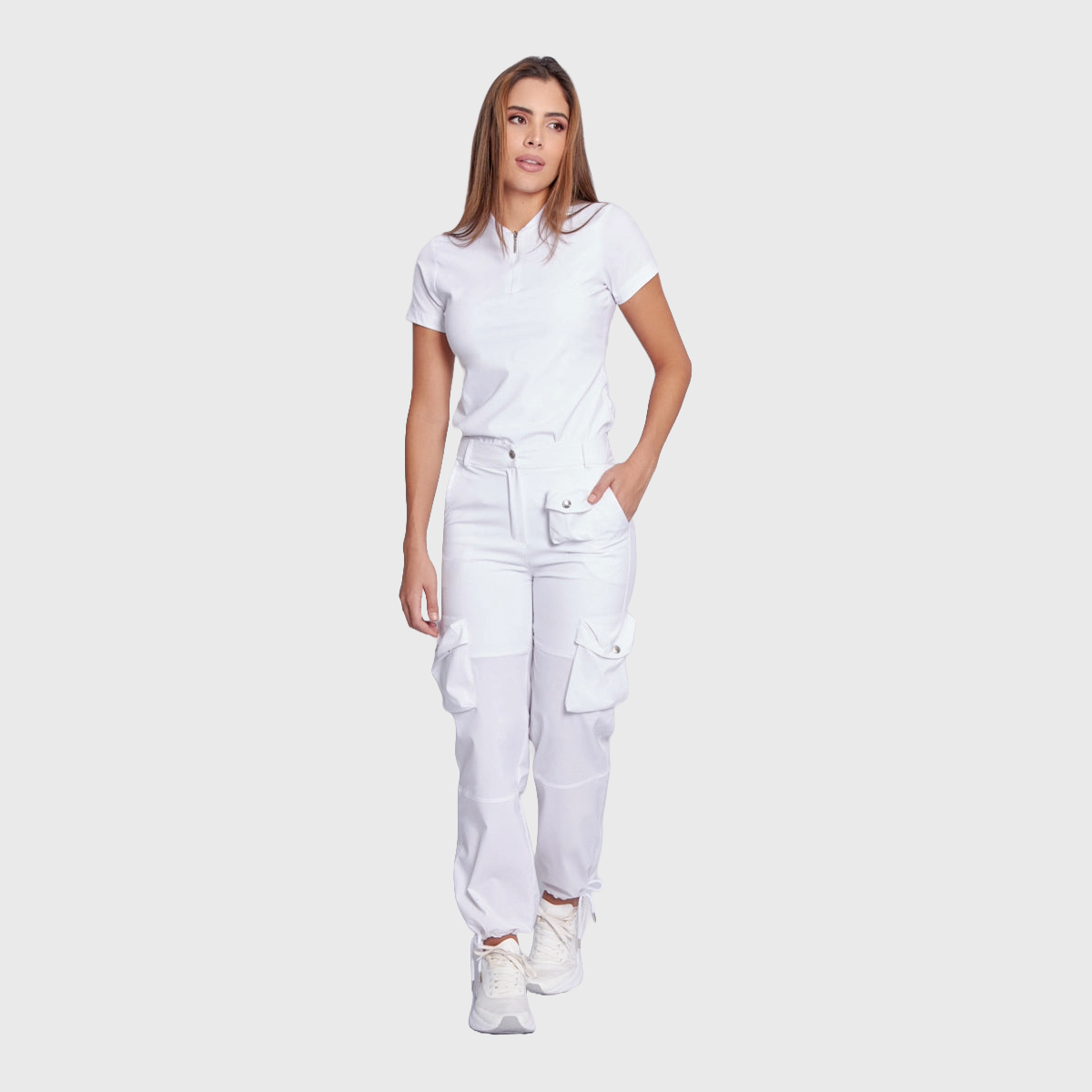 Women's Simple Zip Collar Scrub Top