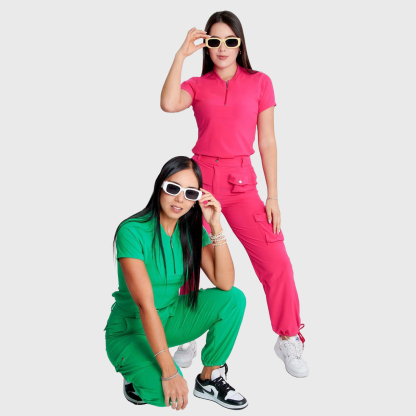Women's Simple Zip Collar Scrub Top