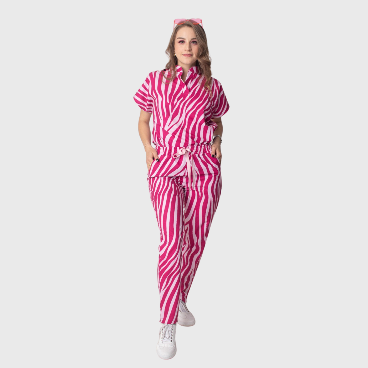 Women's Pink Stripes Scrub Set JOJ2