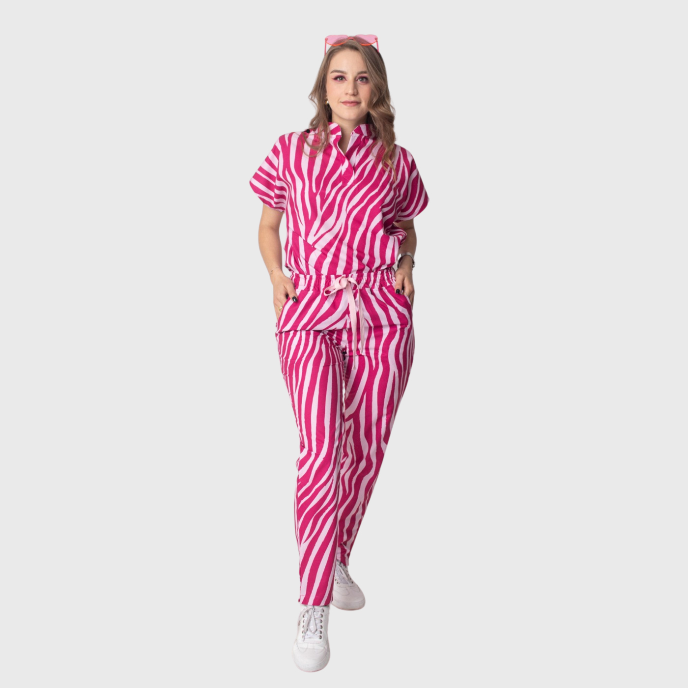 Women's Pink Stripes Scrub Set JOJ2