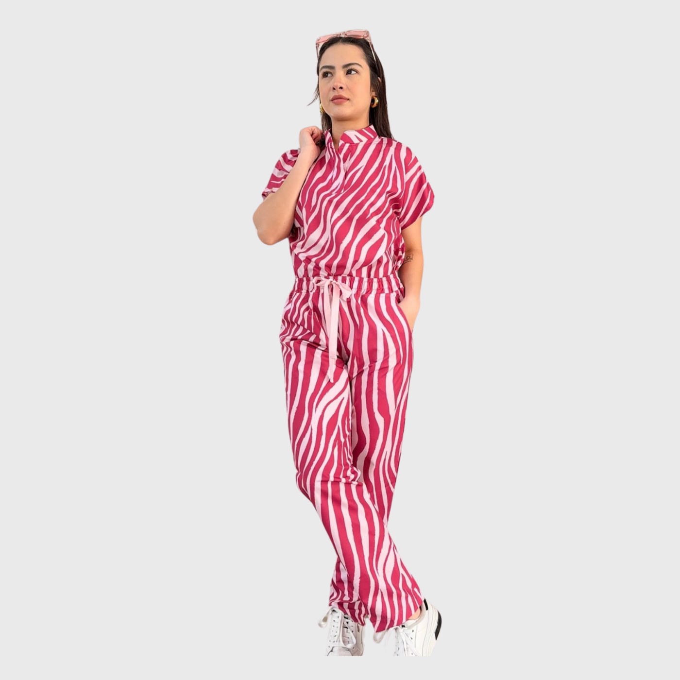 Women's Pink Stripes Scrub Set JOJ2