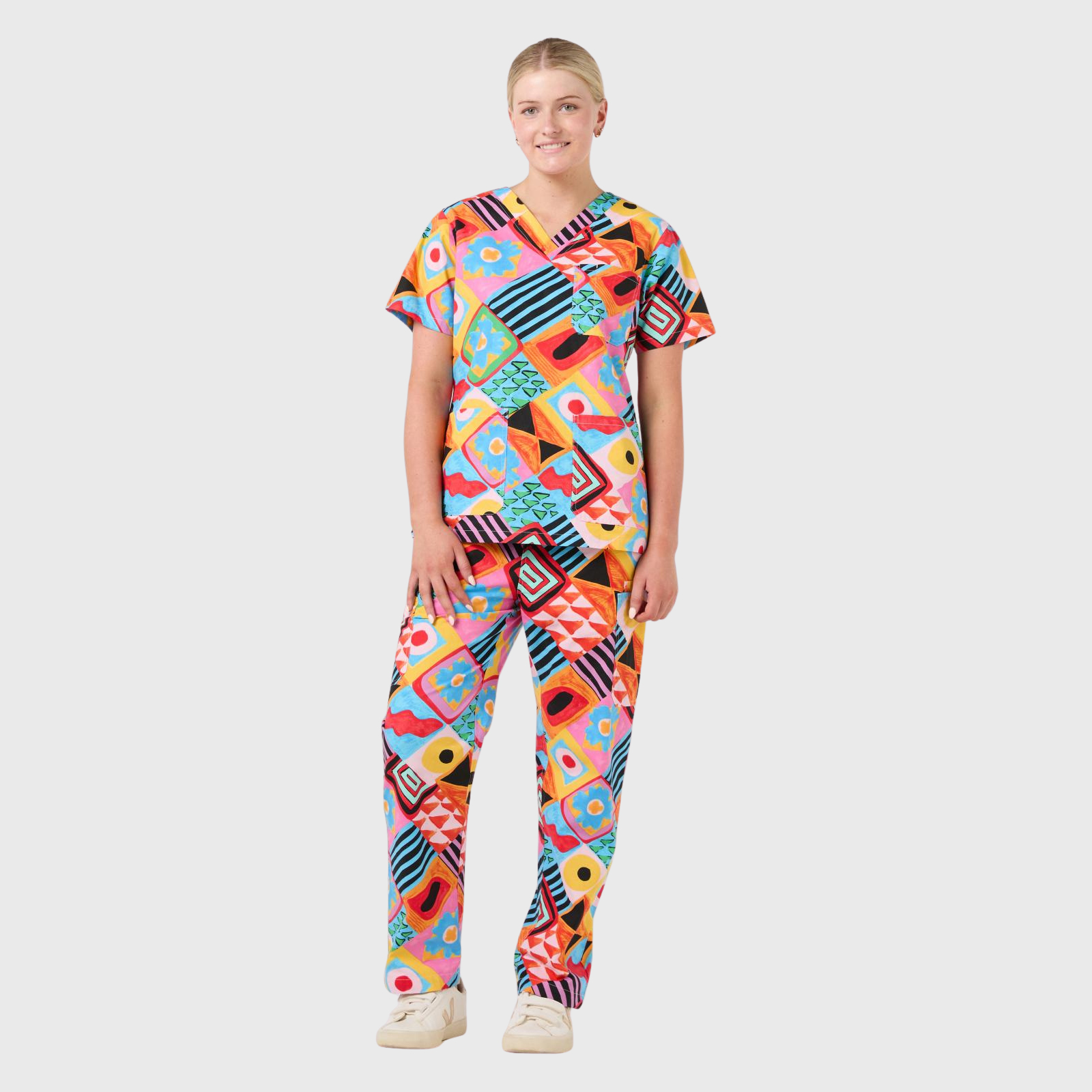 Women's Retro Futuristic Printed Scrub Set NSP1