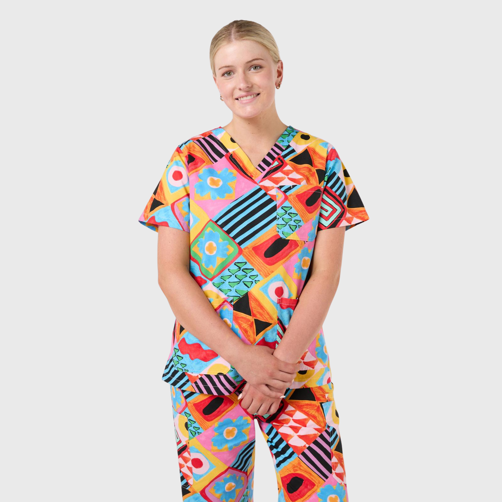 Women's Retro Futuristic Printed Scrub Set NSP1