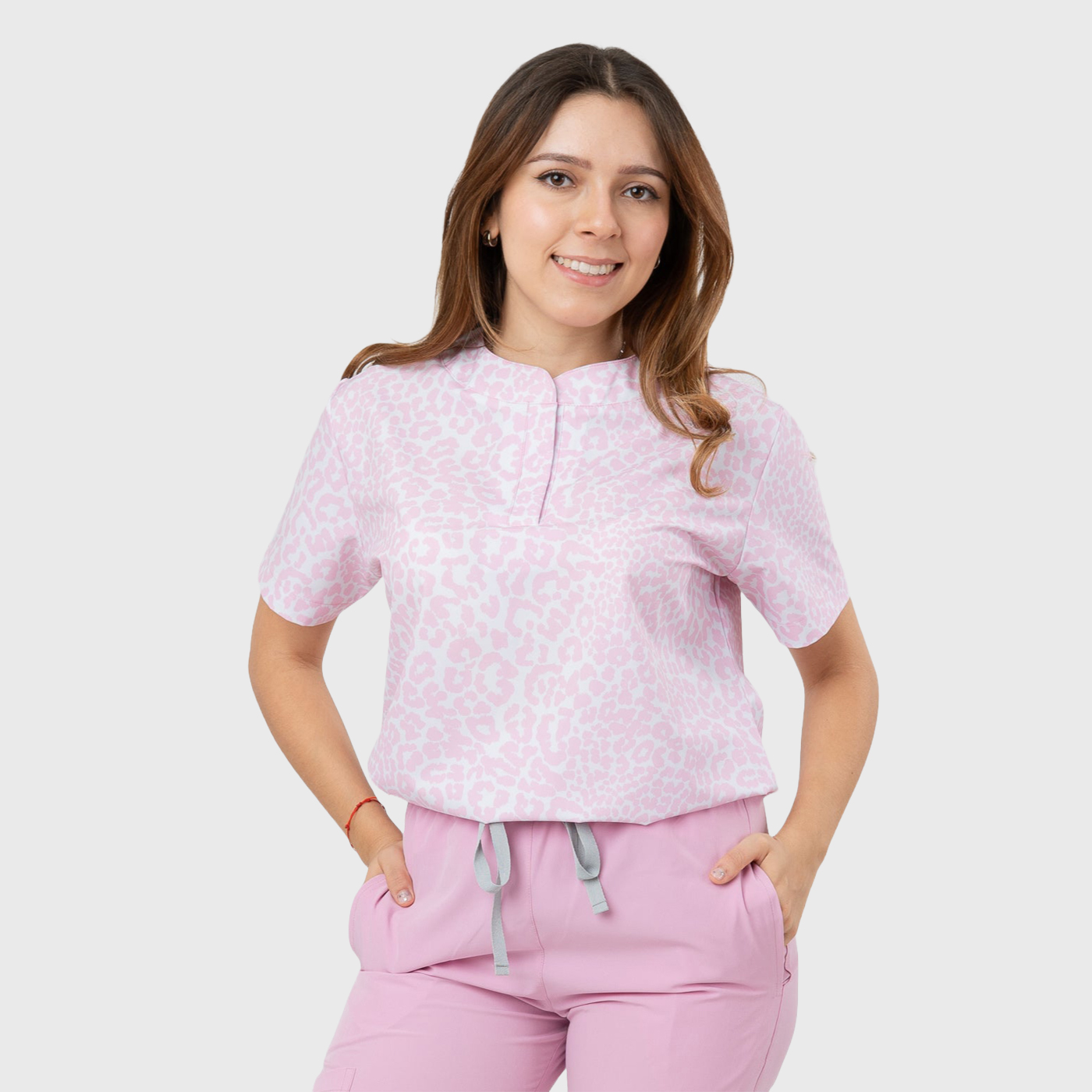 Women's Pink Leopard Printed Scrub Set NST11