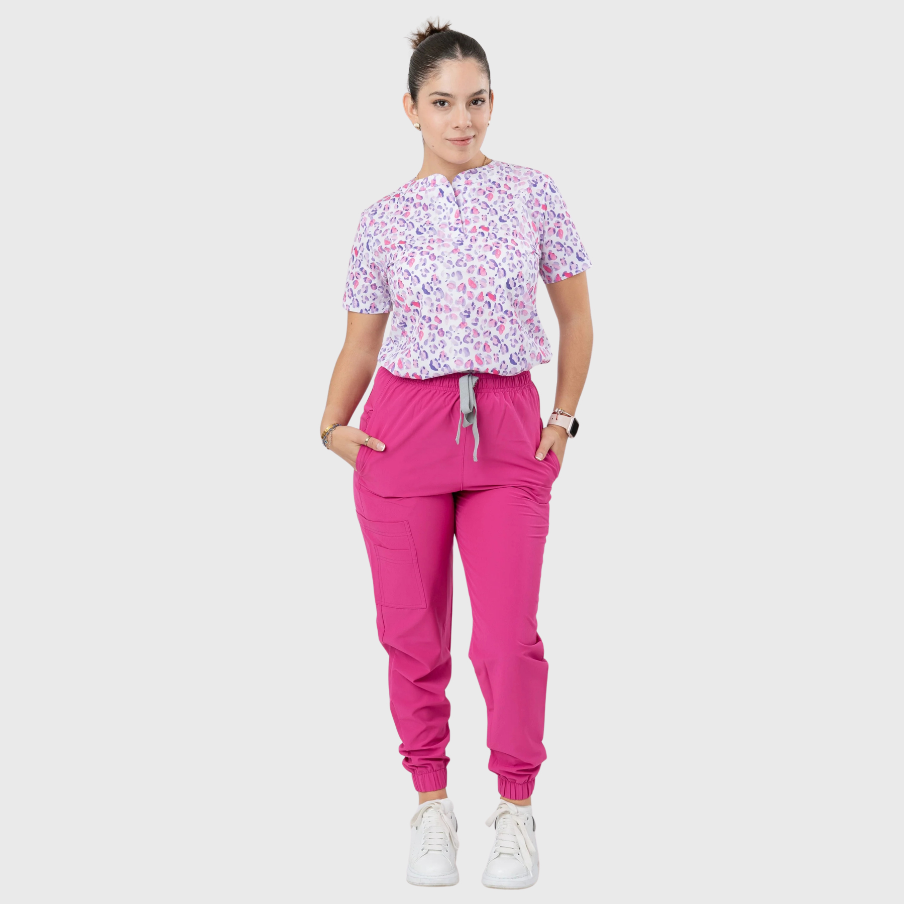 Women's Violet Leopard Printed Scrub Set NST8