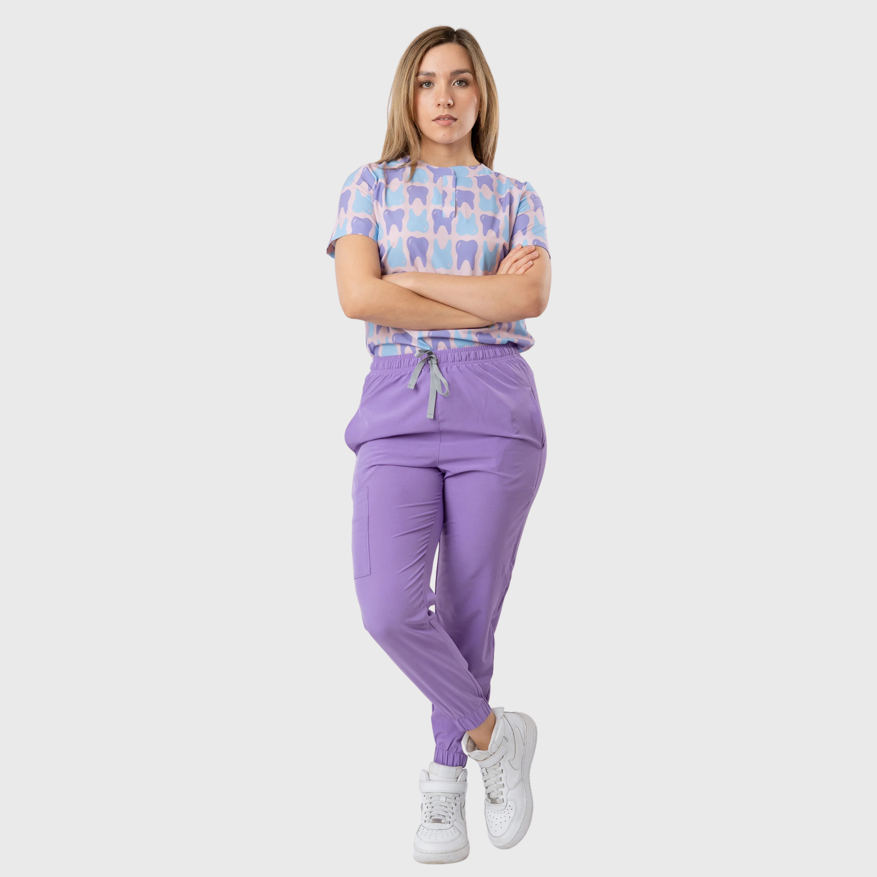 Women's Purple Dental Teeth Printed Scrub Set NST9