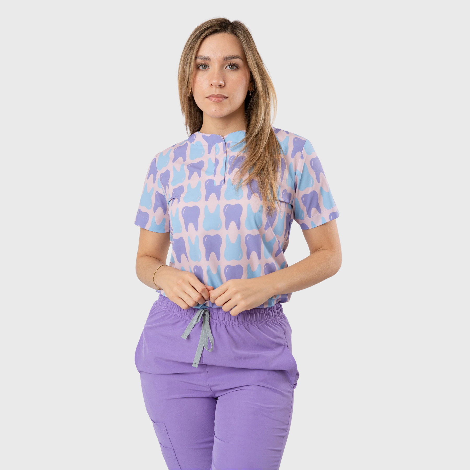 Women's Purple Dental Teeth Printed Scrub Set NST9