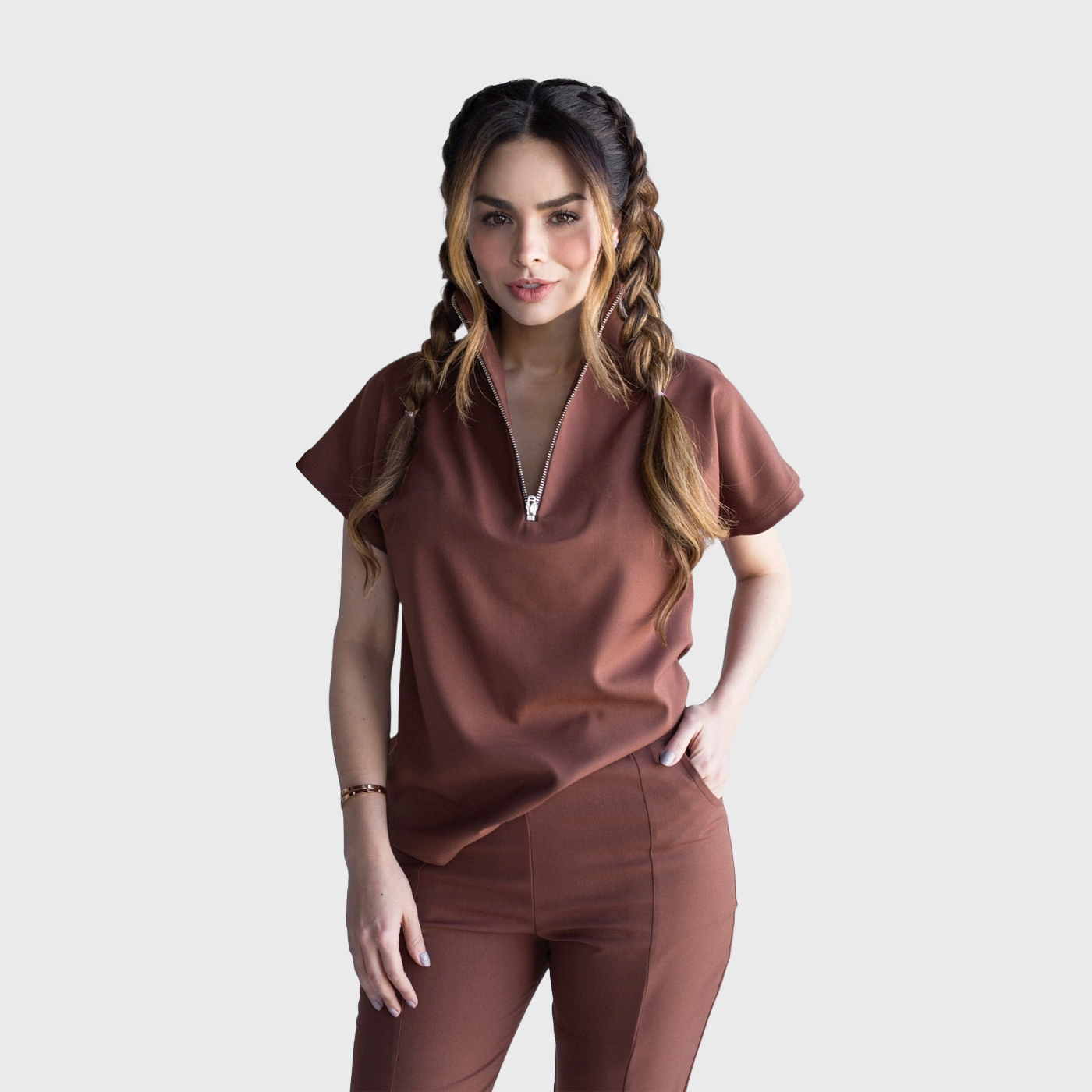 Clara Women's Modern Zip Turtleneck Slim Fit Scrub Top