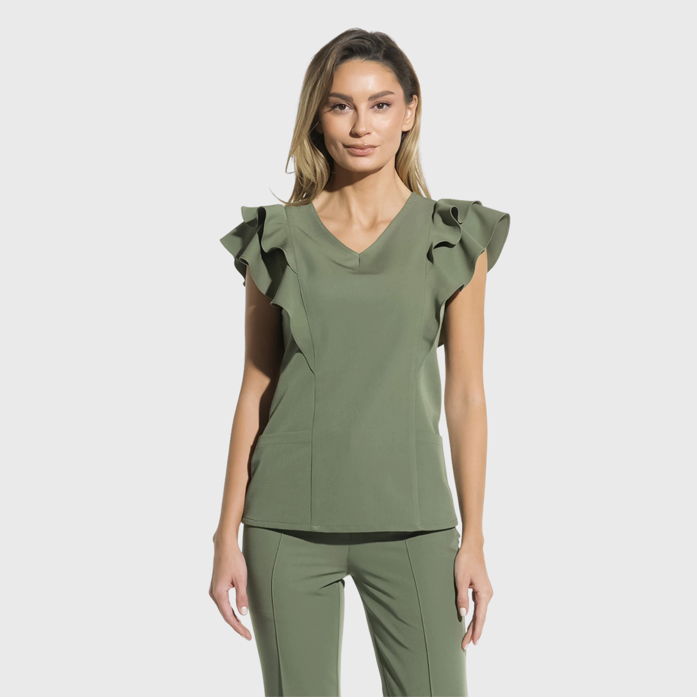 Clara Women's V-Neck Ruffle Sleeve Nurse Scrub Top