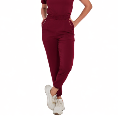 Women's Zipper Decorative Pocket Elastic Waist Scrub Pants