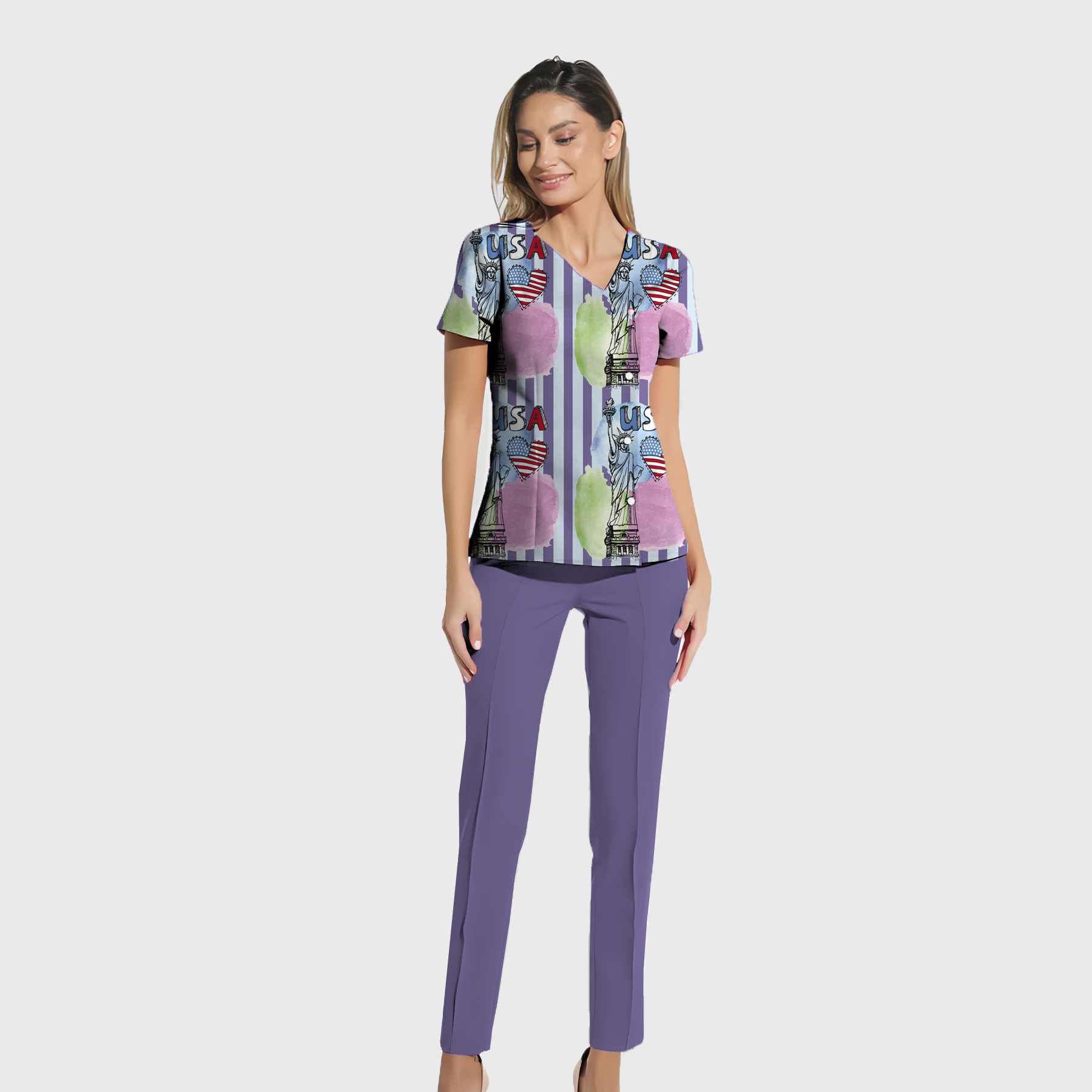 Women's 4th of July Printed Scrub Set SP22