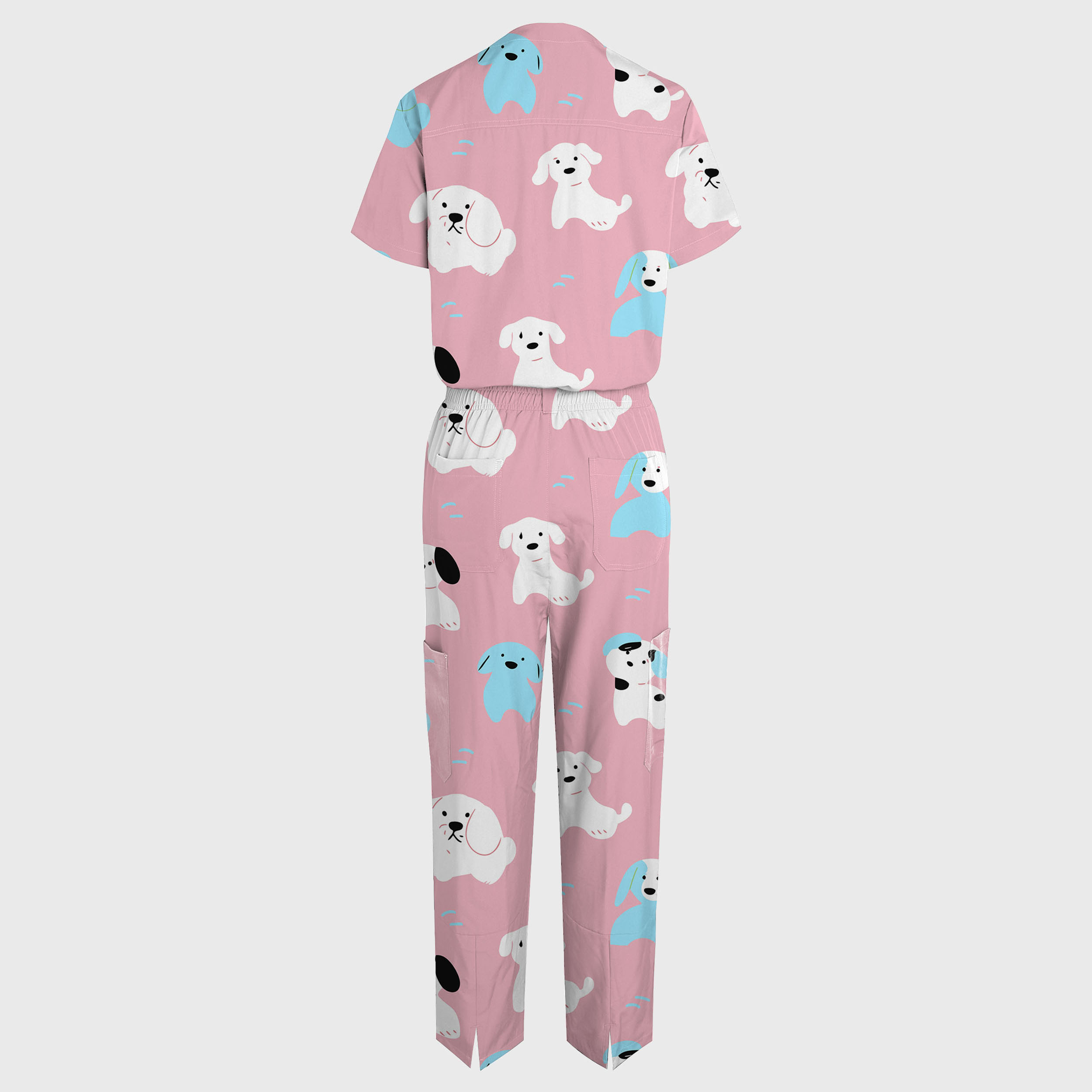 Women's Puppy V-neck Wide Leg Scrub Jumpsuit