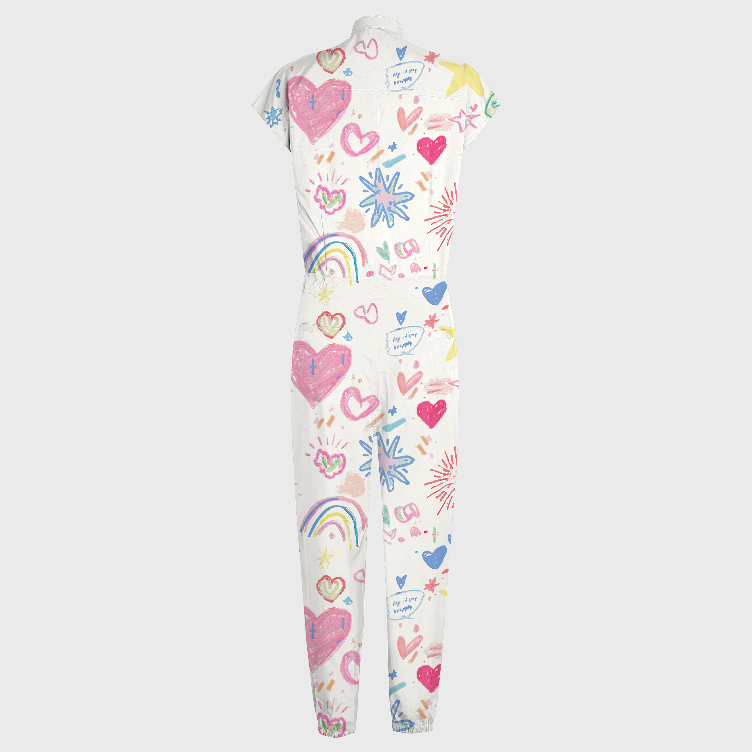 Women's Heart Printed 12-Pocket Jogger Scrub Jumpsuit