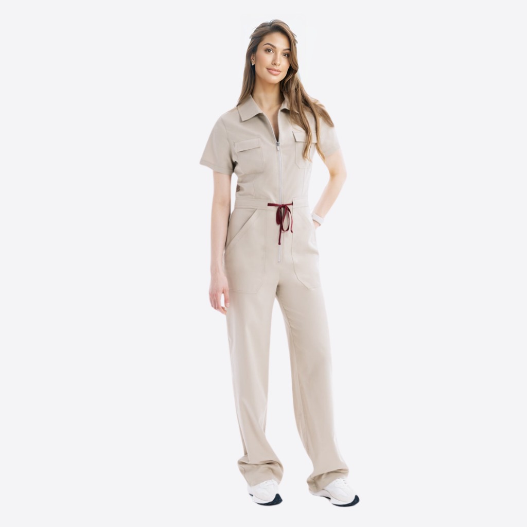 Women's Polo Neck Four Pockets Straight Leg Jumpsuit