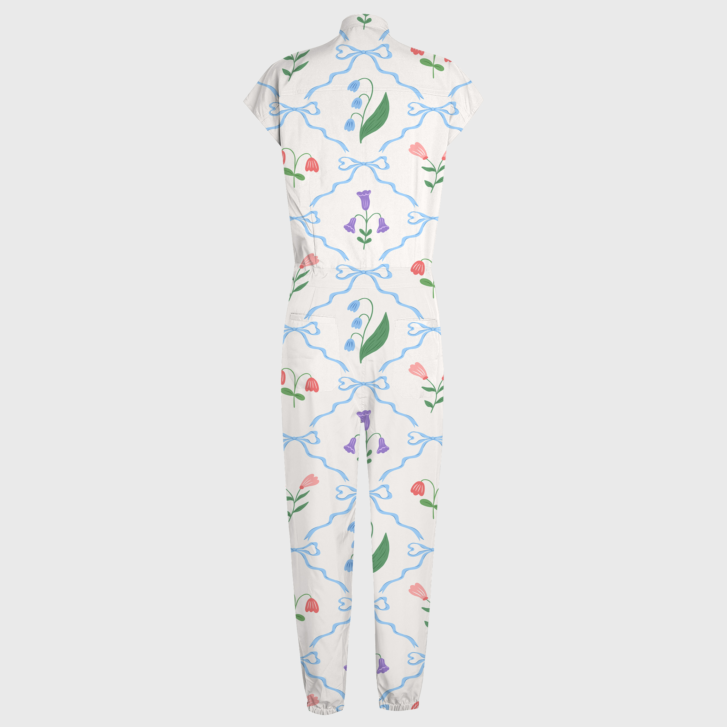 Women's Floral Printed 12-Pocket Jogger Scrub Jumpsuit