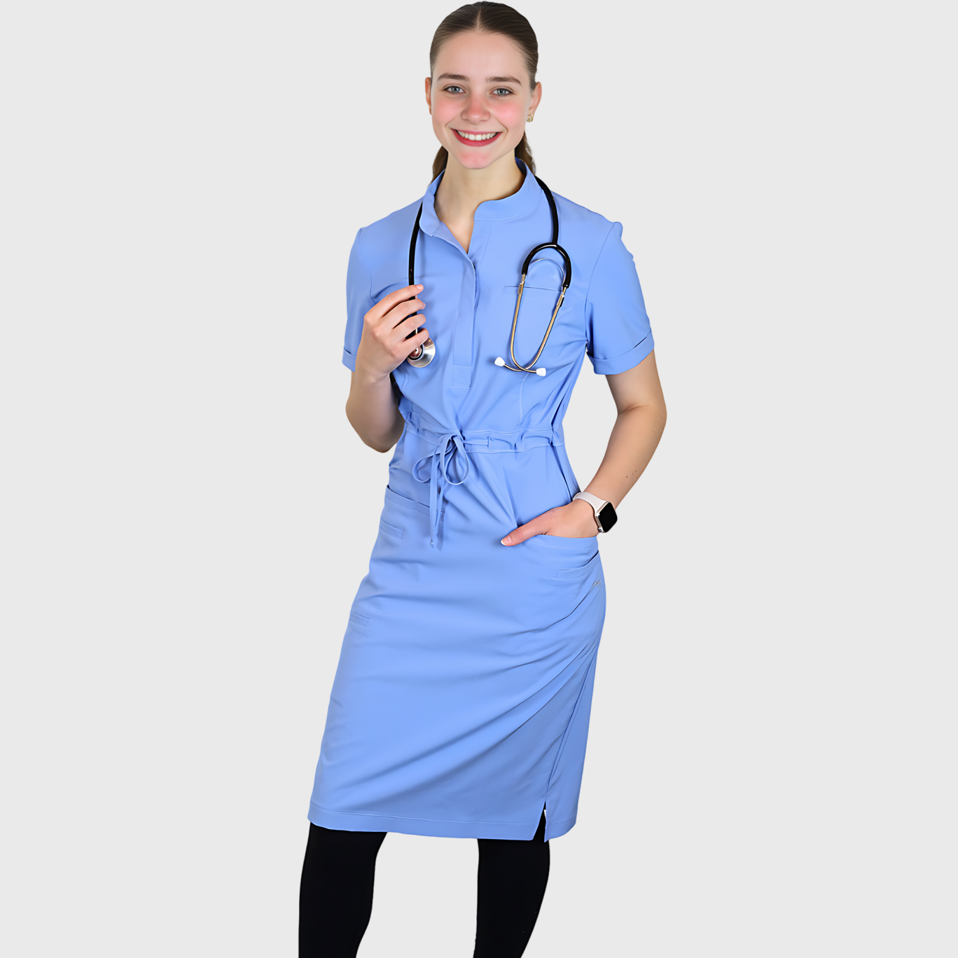 Women's Seven Pockets Mandarin Collar Scrub Dress