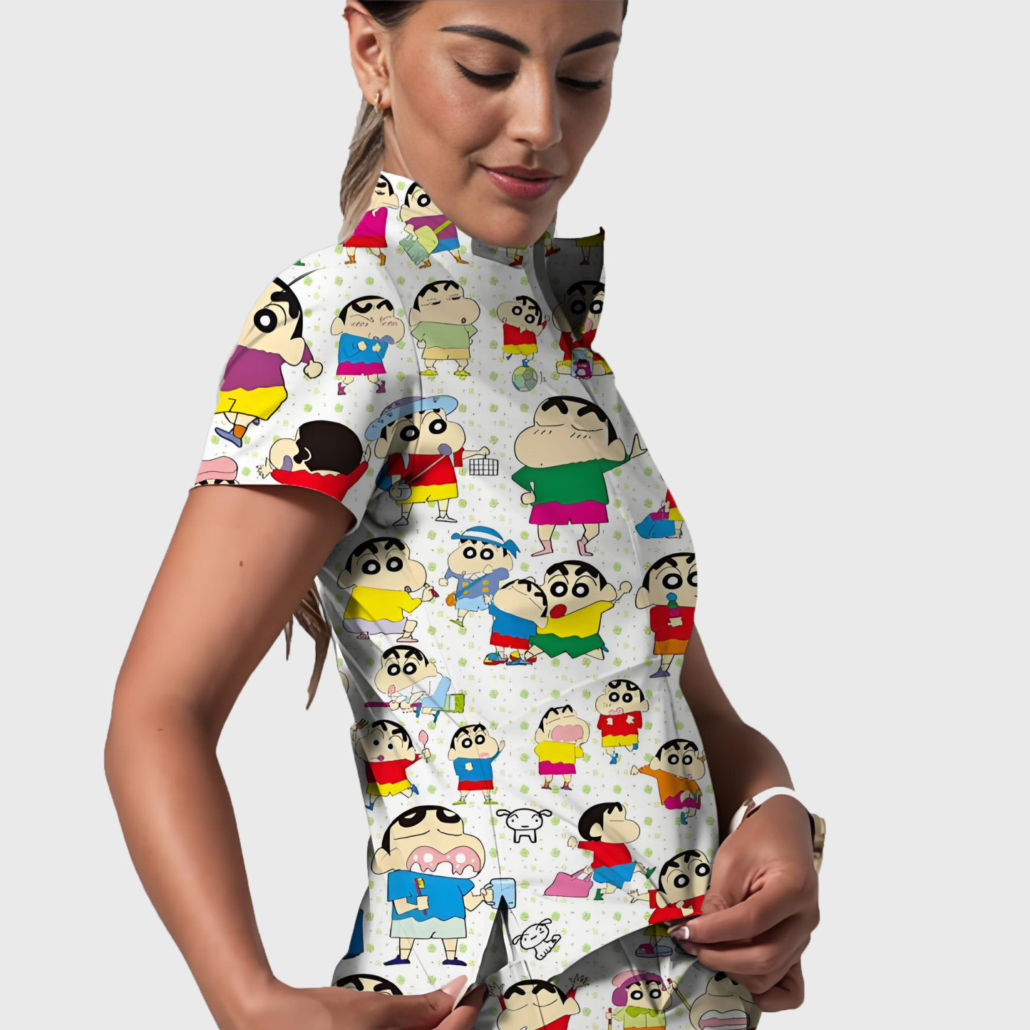 Women's Crayon Shin-Chan Pattern Nurse Scrub Set