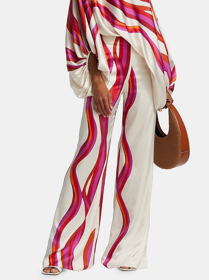 Printed Off-The-Shoulder Blouses &Casual Pants Two Pieces Set