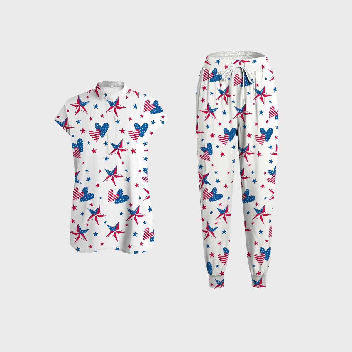 Women's Round Neck Independence Day Printed Scrub Set SI11