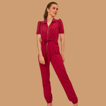 Women's Polo Neck Puff Sleeve Jumpsuit