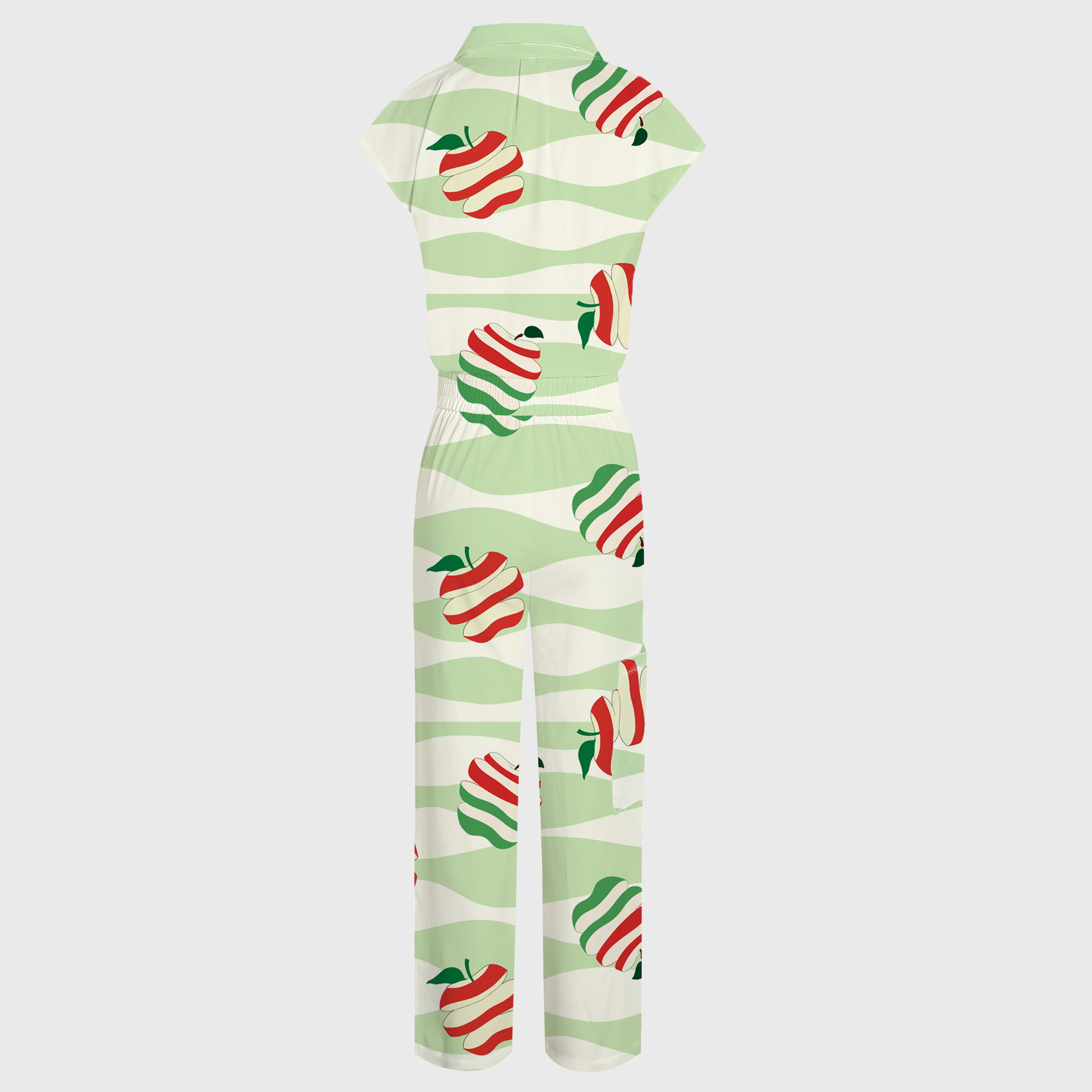 Women's Wide Leg V-Neck Apple Printed Scrub Jumpsuit