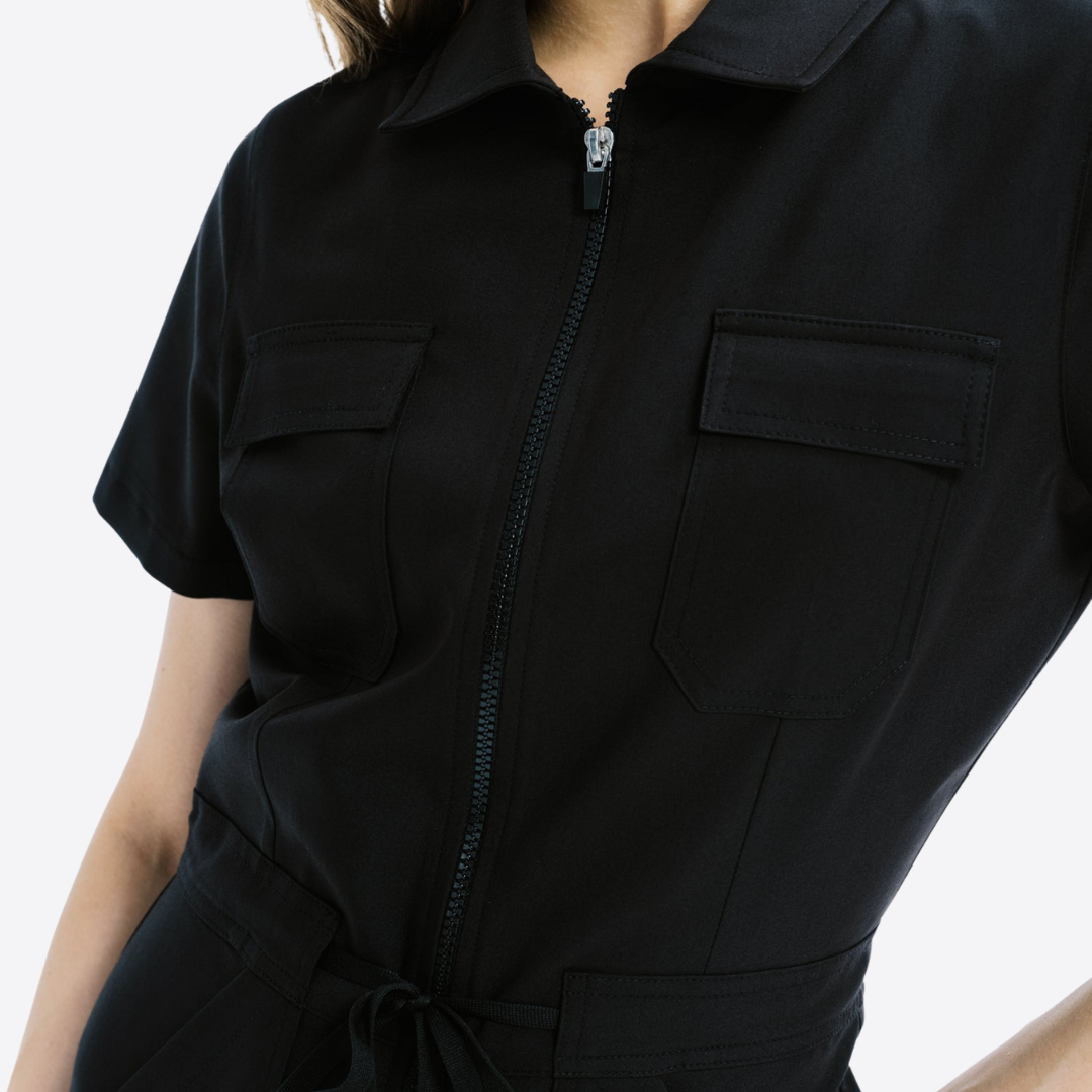 Women's Polo Neck Four Pockets Straight Leg Jumpsuit