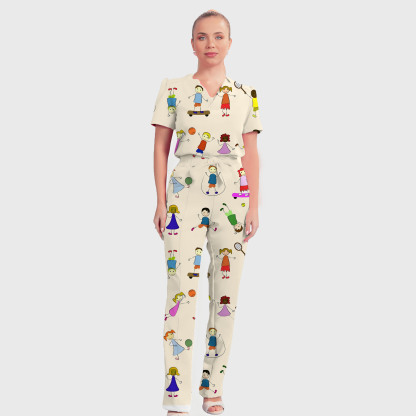 Women's Cartoon Children's Pattern Nurse Scrub Set
