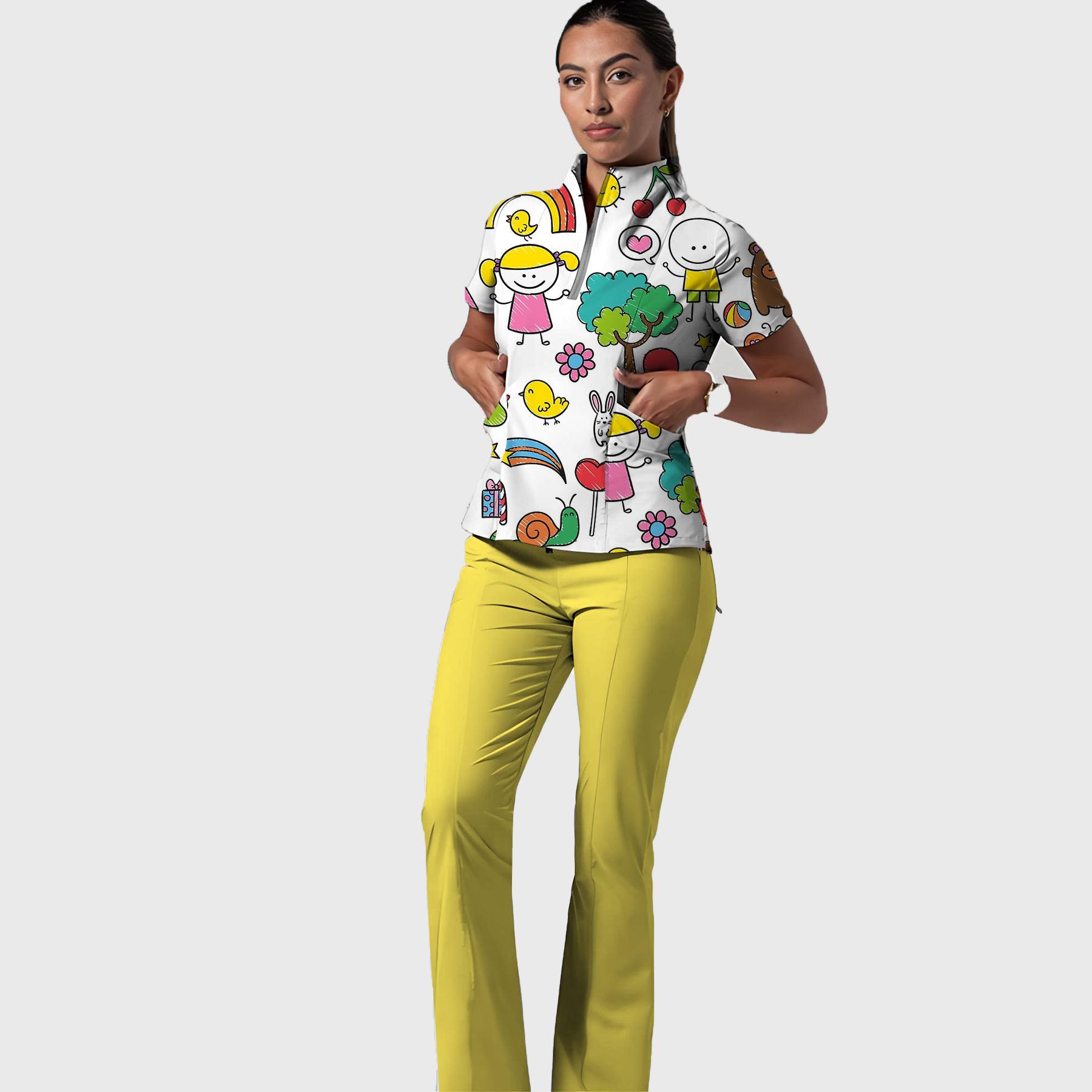 Women's Smiley Face Pattern Scrub Set SP29