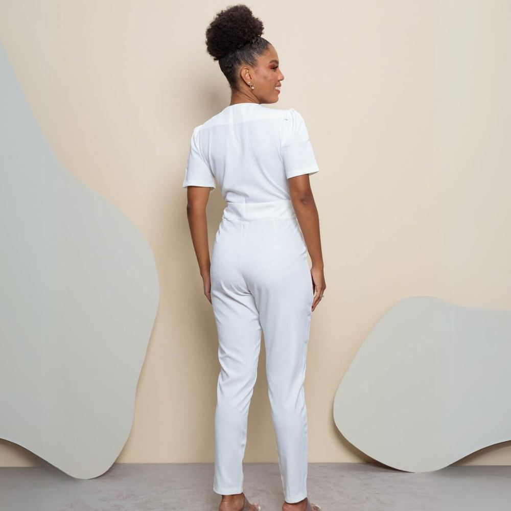 Women's V-neck Puff Sleeve Scrub Jumpsuit