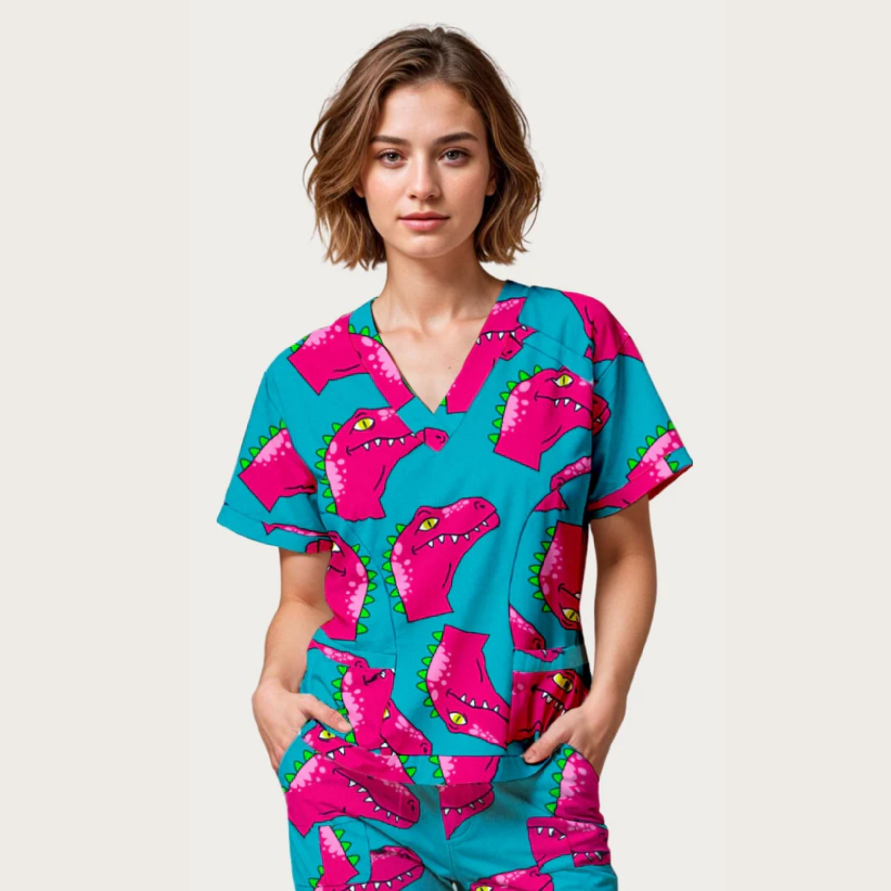 Women's Pink Rex V-neck Scrub Set SA2
