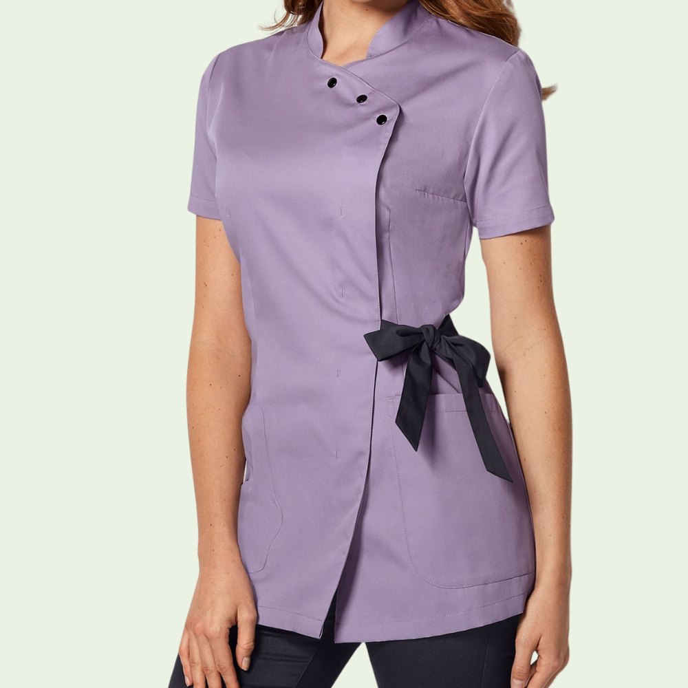 Women's Stand Collar Decorated Bowknot Scrub Top