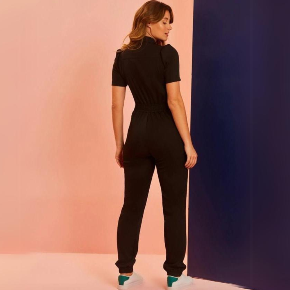 Women's Polo Neck Puff Sleeve Jumpsuit