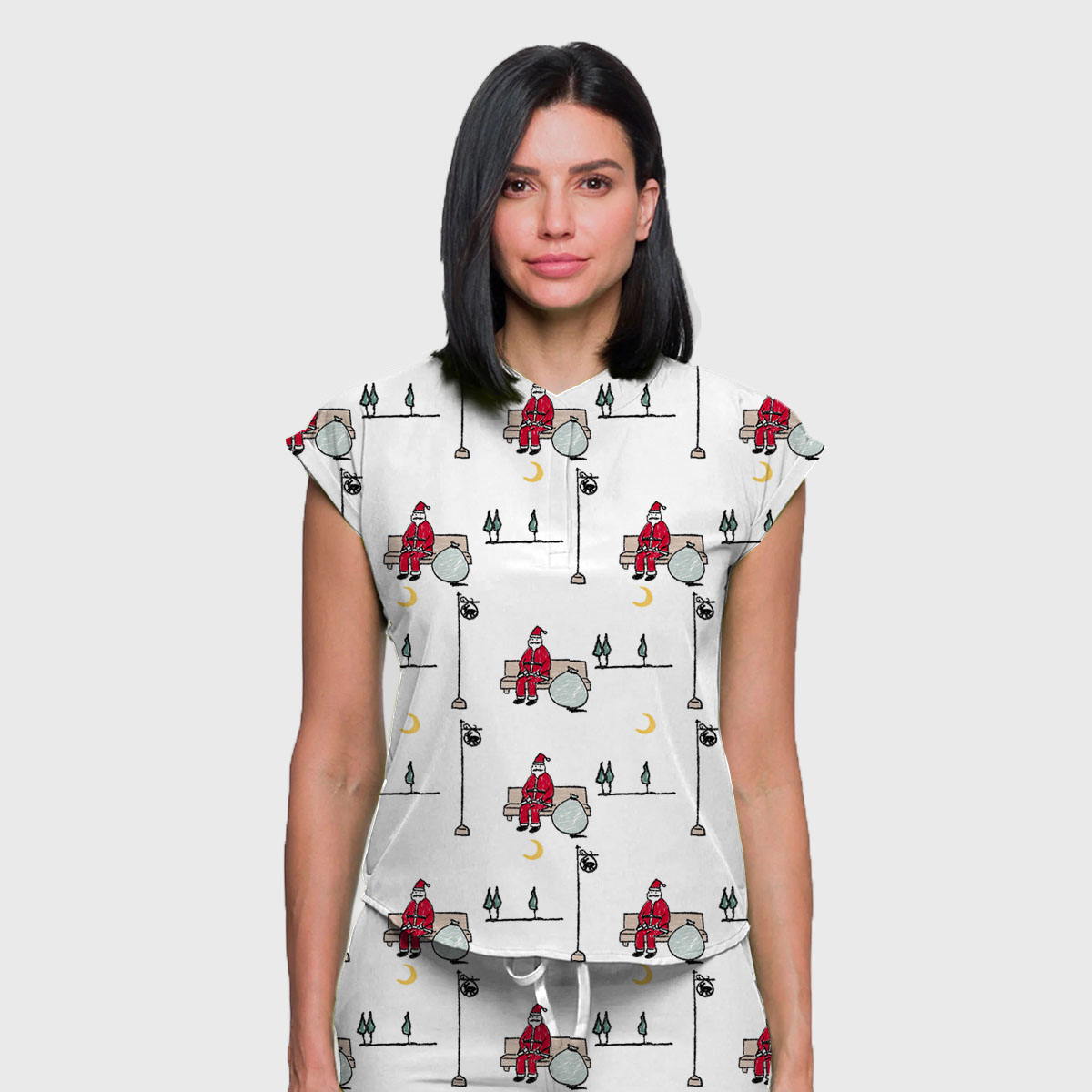 Women's Colorful Santa Claus Pattern Nurse Scrub Set