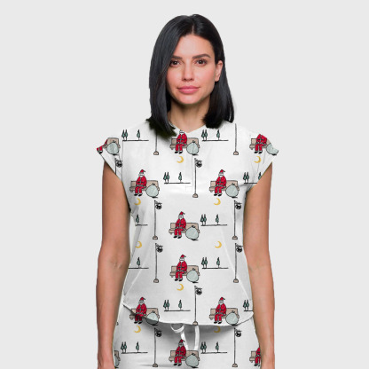 Women's Colorful Santa Claus Pattern Nurse Scrub Set