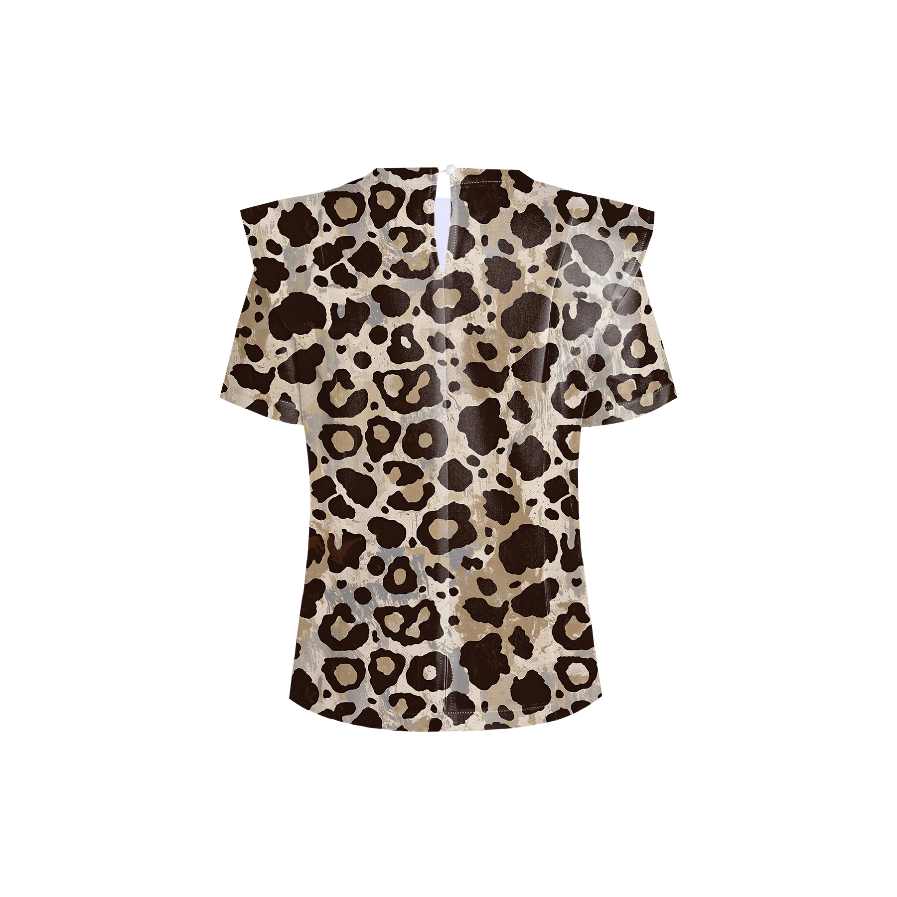 Women's Crew Neck Brown Leopard Printed Scrub Top