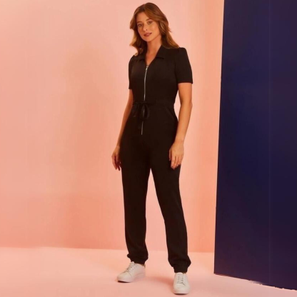 Women's Polo Neck Puff Sleeve Jumpsuit