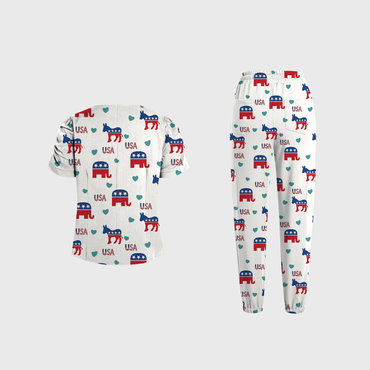 Women's V-Neck Independence Day Printed Scrub Set SI18