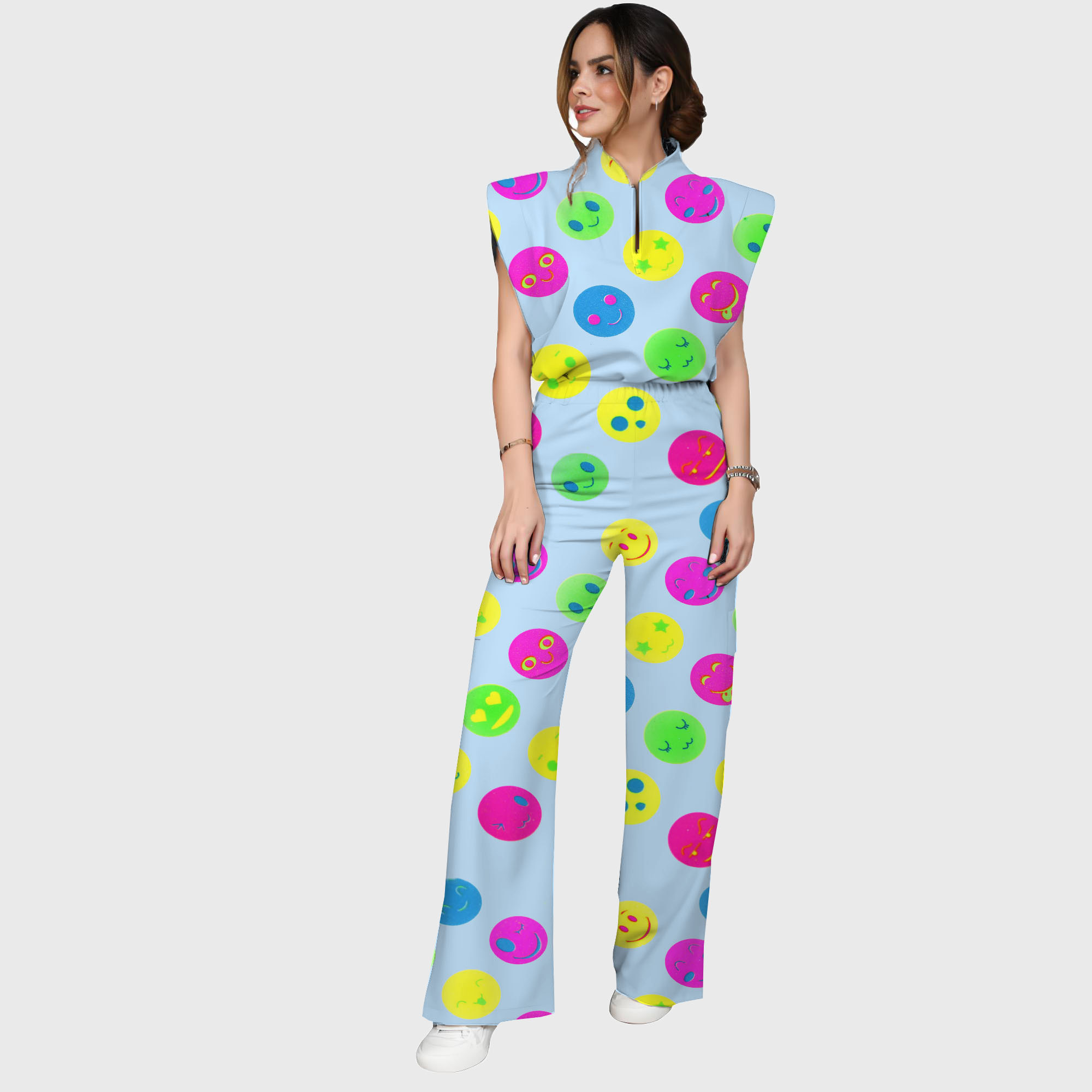 Women's Colorful Smiley Face Pattern Nurse Scrub Set