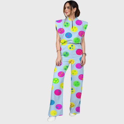 Women's Colorful Smiley Face Pattern Nurse Scrub Set