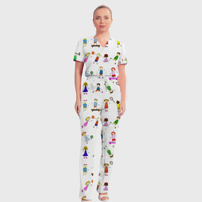 Women's Cartoon Children's Pattern Nurse Scrub Set