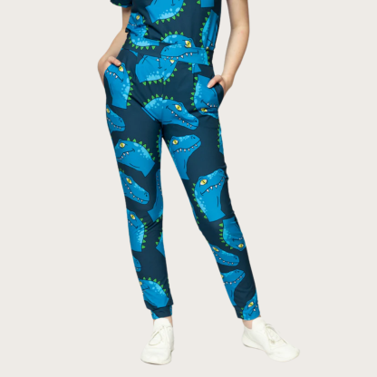 Women’s Blue Dinosaur Jogger Scrub Pants