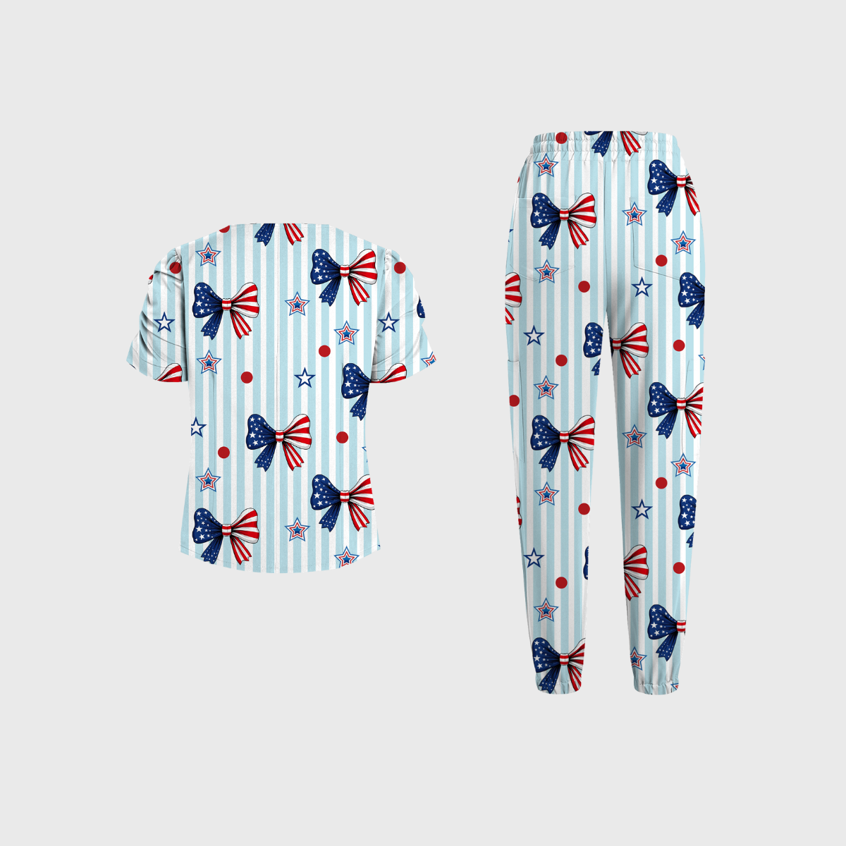 Women's V-Neck Independence Day Printed Scrub Set SI17