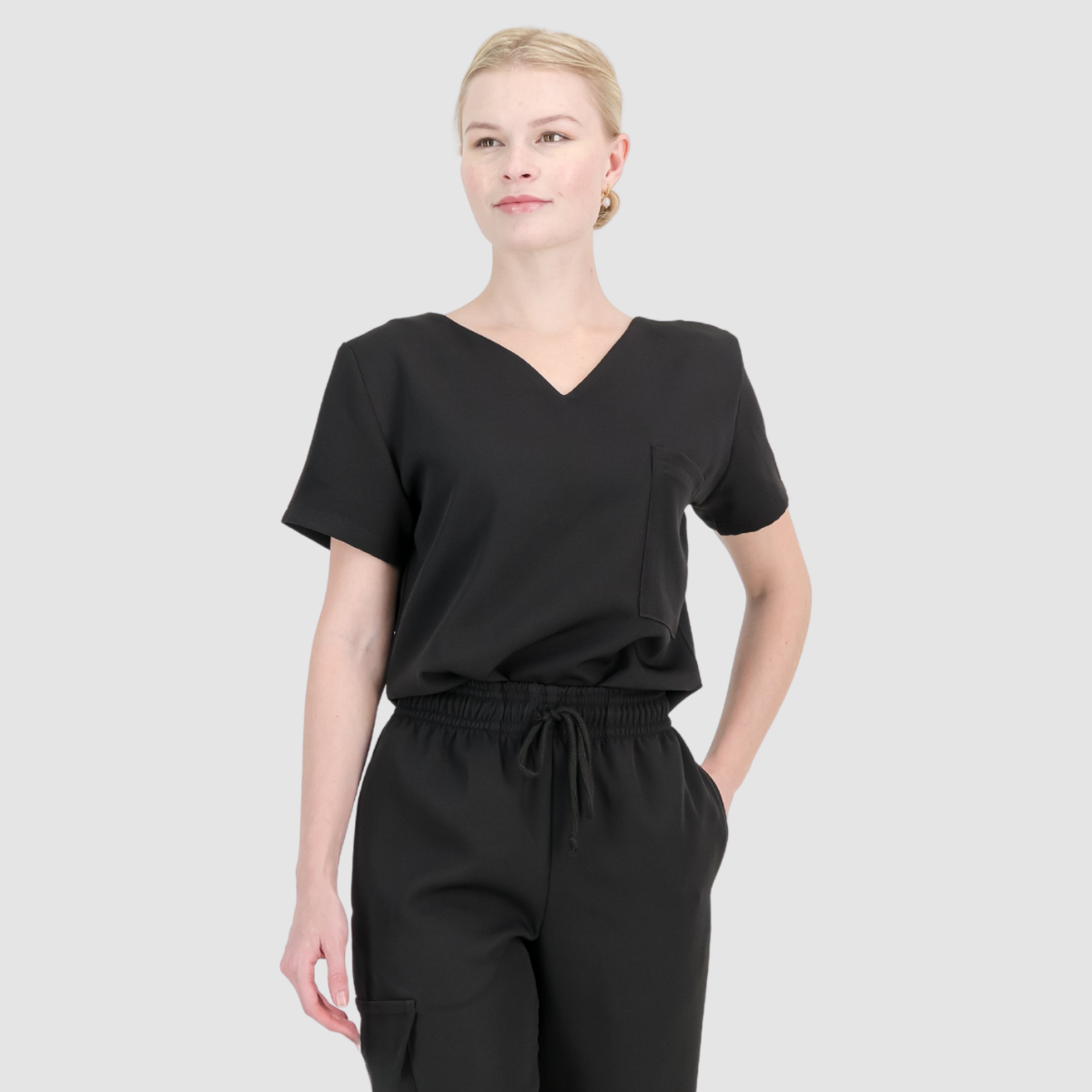 Casual and Fashionable V-neck Solid Color Scrub Top For Nurse 