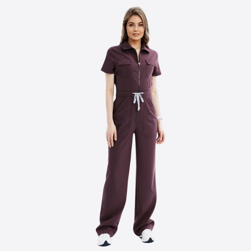 Women's Polo Neck Four Pockets Straight Leg Jumpsuit