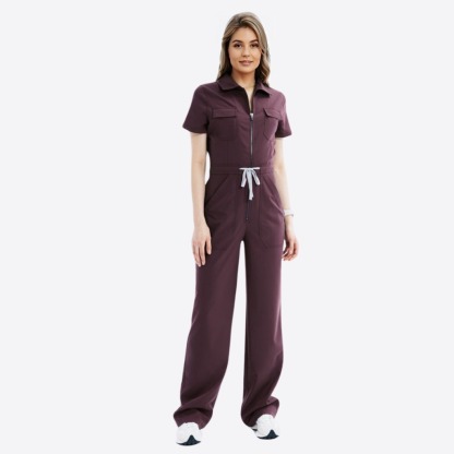 Women's Polo Neck Four Pockets Straight Leg Jumpsuit