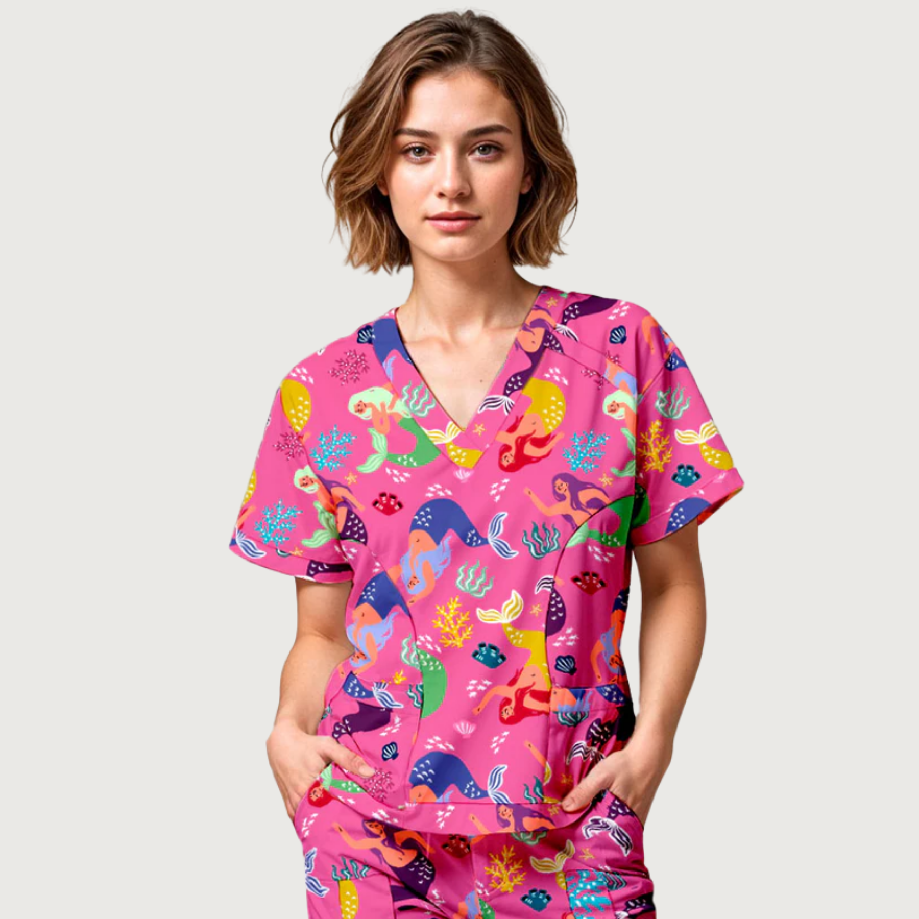 Women's Mermaid V-neck Scrub Set SA8