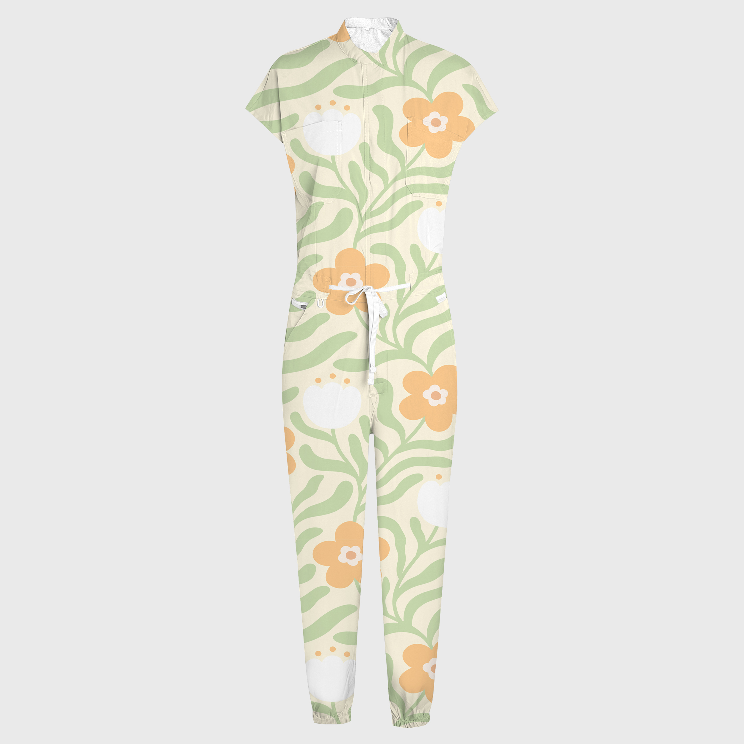 Women's Daisy Printed 12-Pocket Jogger Scrub Jumpsuit