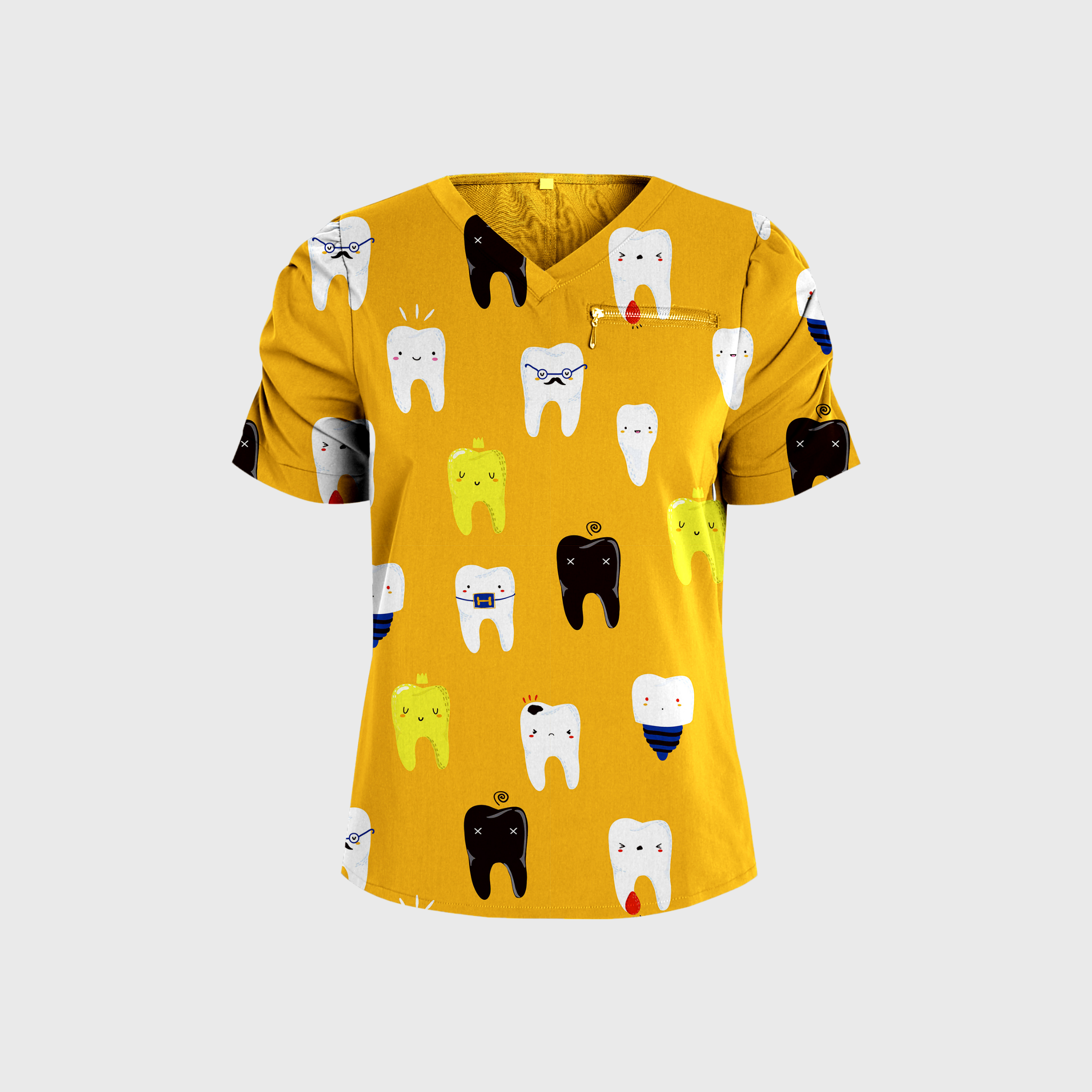 Women's V-neck Cute Teeth Collection Scrub Top™