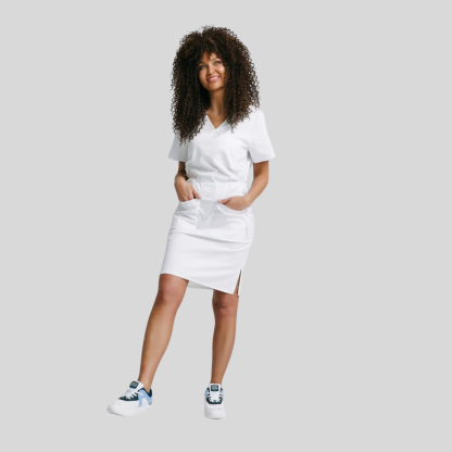 Medical Casual V-Neck Elastic Waist Scrub Dress