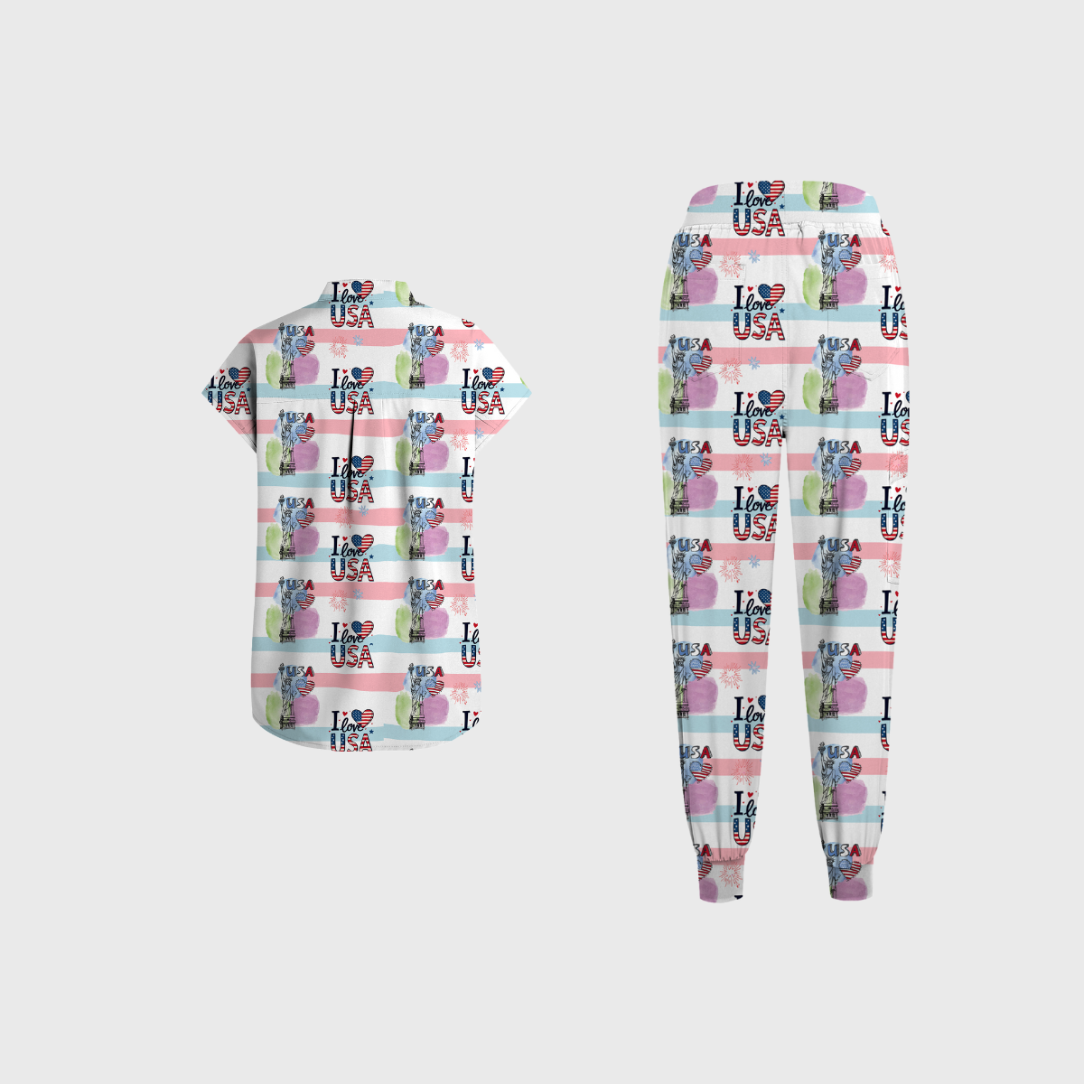 Women's Round Neck Independence Day Printed Scrub Set SI14
